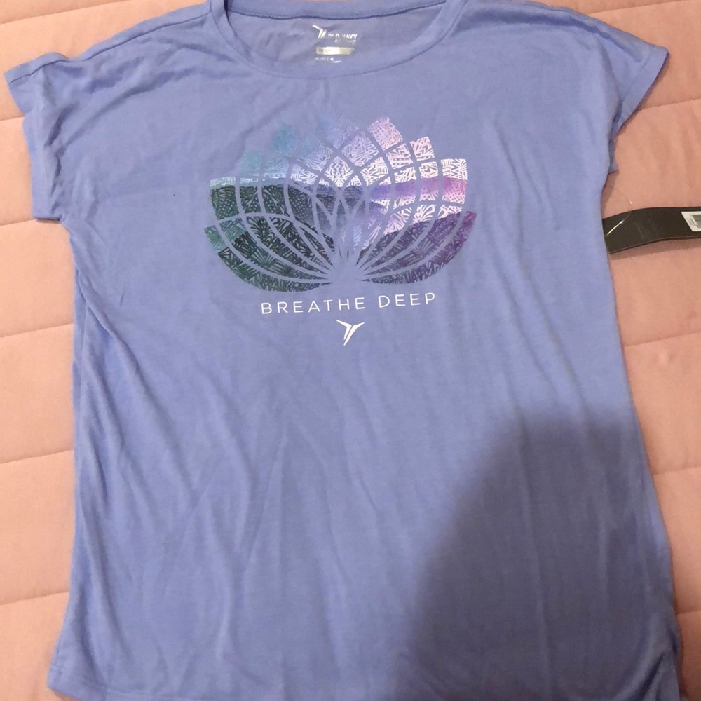 Purple breathe deep work out shirt